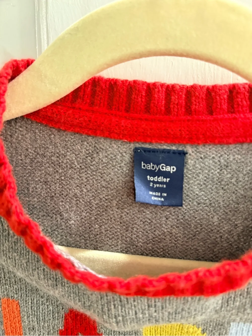 GAP Toddler Grey Sweater with Red Trim and Multicolor Letters
